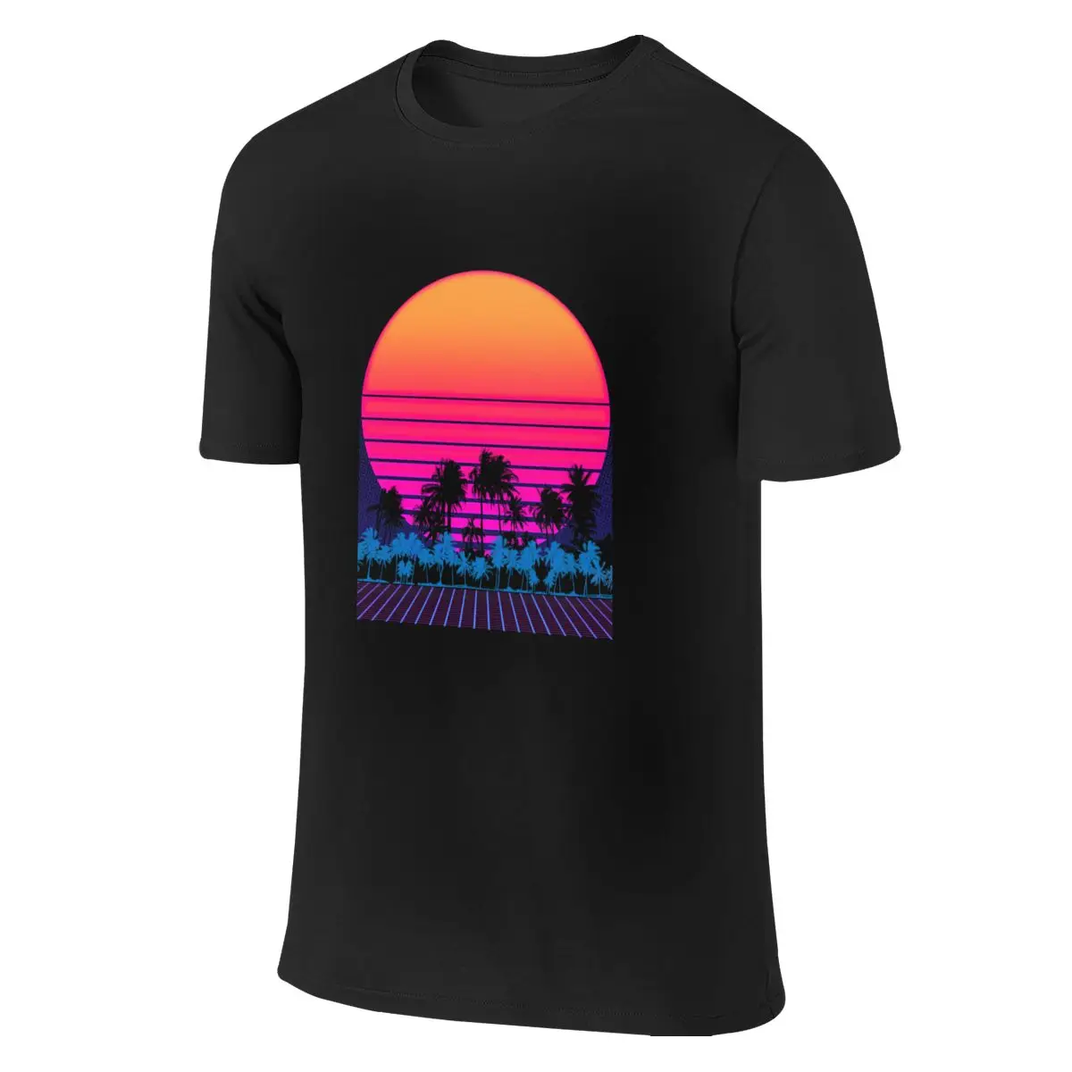 80s Vaporwave Retro Palm Trees Sunset Racerback T-Shirt Summer T Shirt Cotton Short Sleeve Tops Tees TShirt Clothing