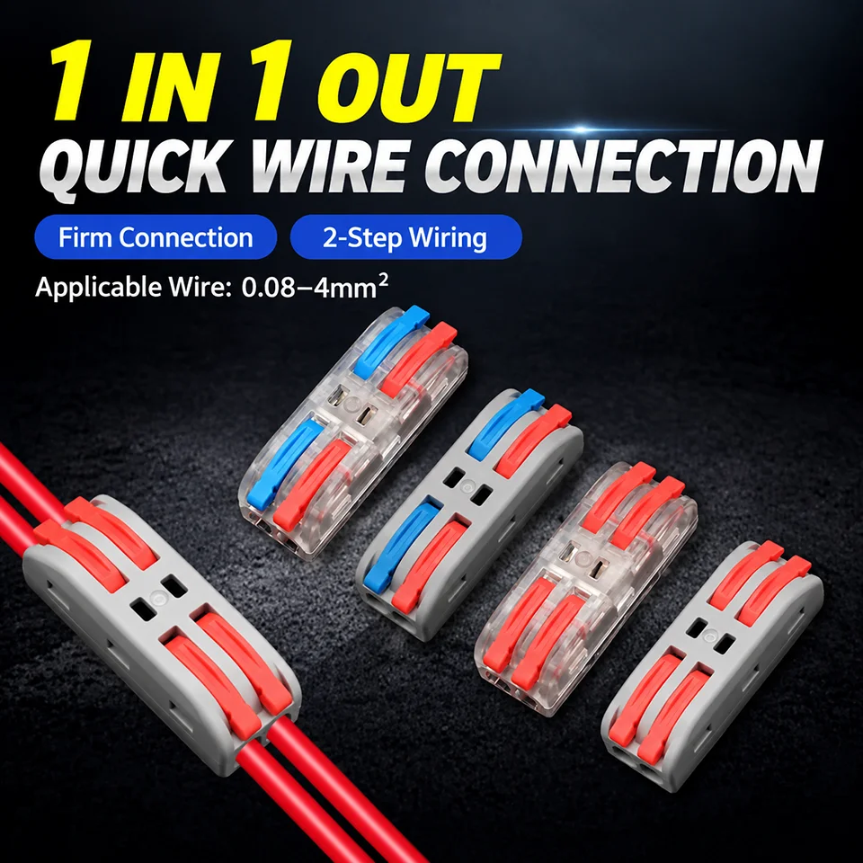 20PCS 2 In 2 Out Quick Wire Connectors Reusable Lever Nut Terminal Block Push-in Electric Cable Splice Butt Joint Connector