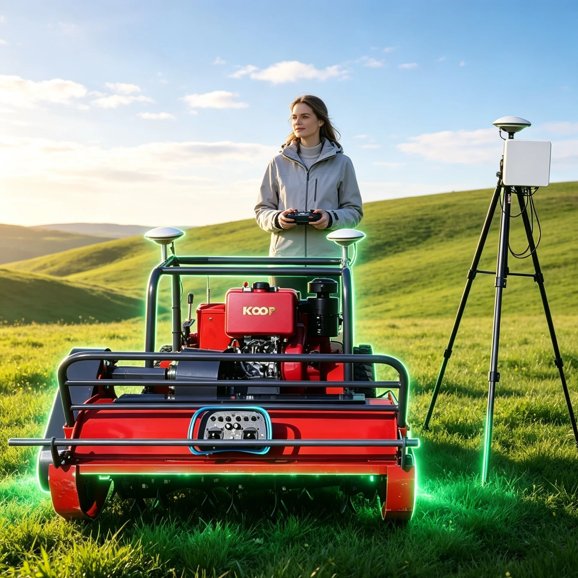 Customized Self‑Propelled Remote Lawn Mower Equipment, Red 1200GPS Unit Reduces Labor Cost For Farm Grass Management