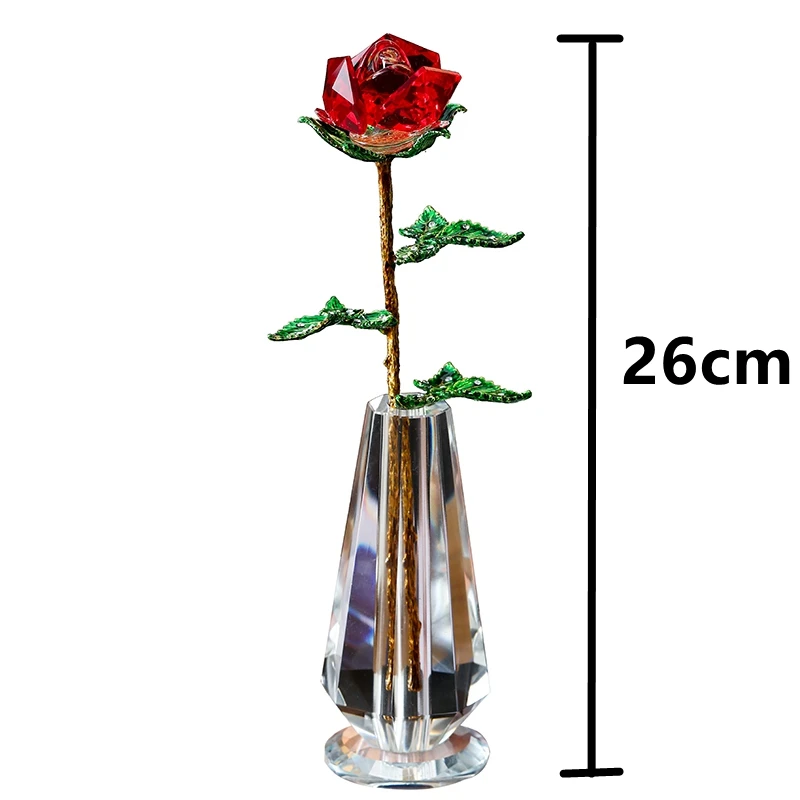 7-Farben-Kristall-Rosenvase-Figur, goldene grüne Blätter, Rose, Ornament, Heimdekoration, Geburtstag, Hochzeit, Geschenk – Detail 1