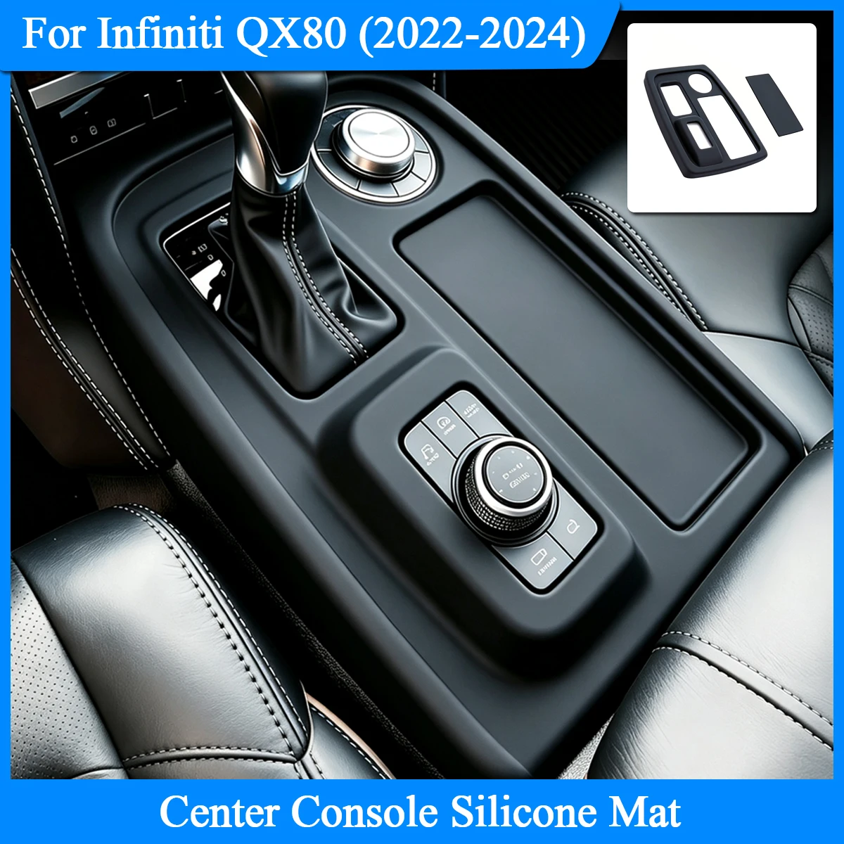 For Infiniti QX80 Center Console Silicone Mat 2022-2024 Anti Slip Interior Accessories Cup Holder Pad Tray Liner Car Styling