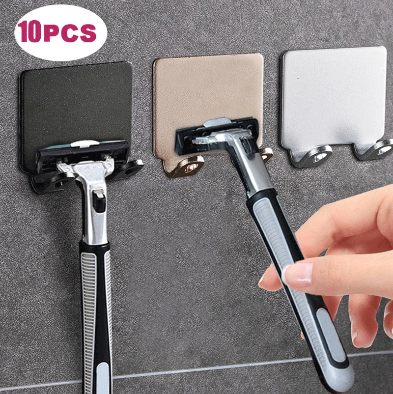 Ganchos de pared autoadhesivos negros para colgar llaves, colgador de afeitadora, gancho para puerta, perchero, toallero, accesorios para el hogar y el baño