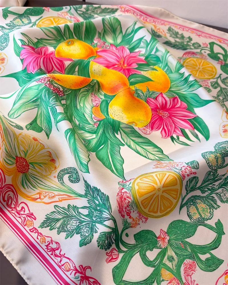2026 New Fashion Print Silk Hairbands Summer Lemon Scarf Women Elagant Bandana Neck Kerchief Head Bands Foulard Female Scarfs image 6
