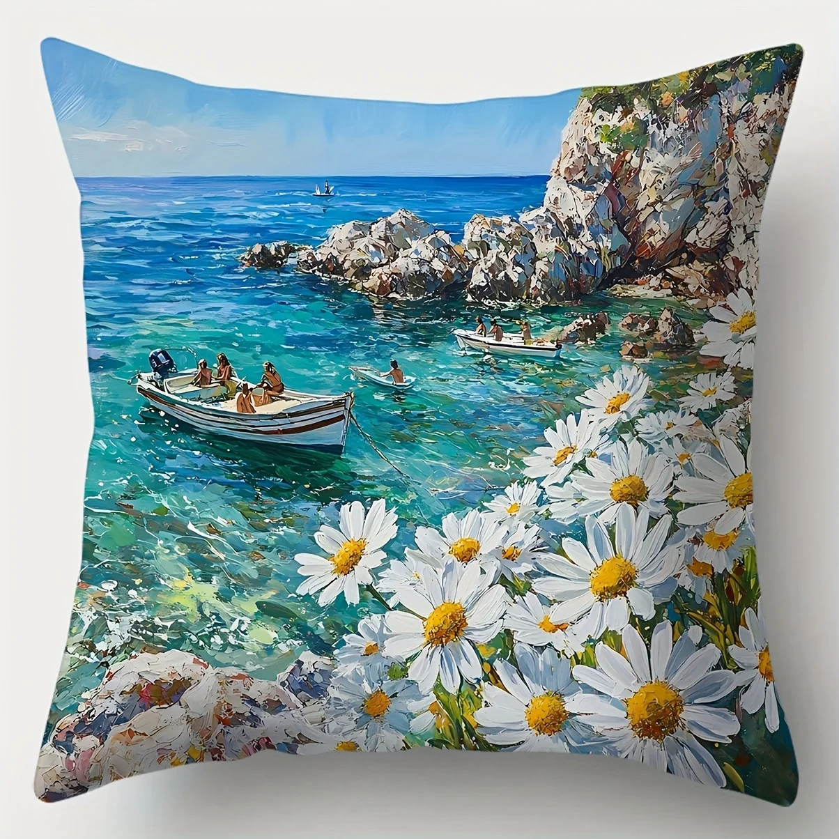 1PC 2D Flat Daisy Coastal Throw Pillow Covers Mediterranean Beach Nautical Outdoor Cushion Cases