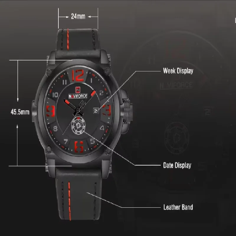 NAVIFORCE Original Mens Army Military Leather Quartz Sport Male Waterproof Luminous Watch Relogio Masculino Wristwatch Gifts box