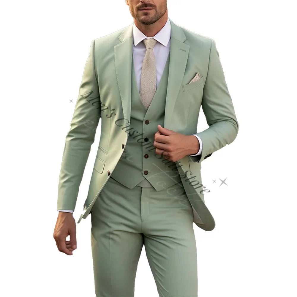 

Mint Green Men Suit Formal Occasion Business Tuxedos Groom Groomsman Wedding Party Prom Male 3 Piece Set Blazer Vest Pants