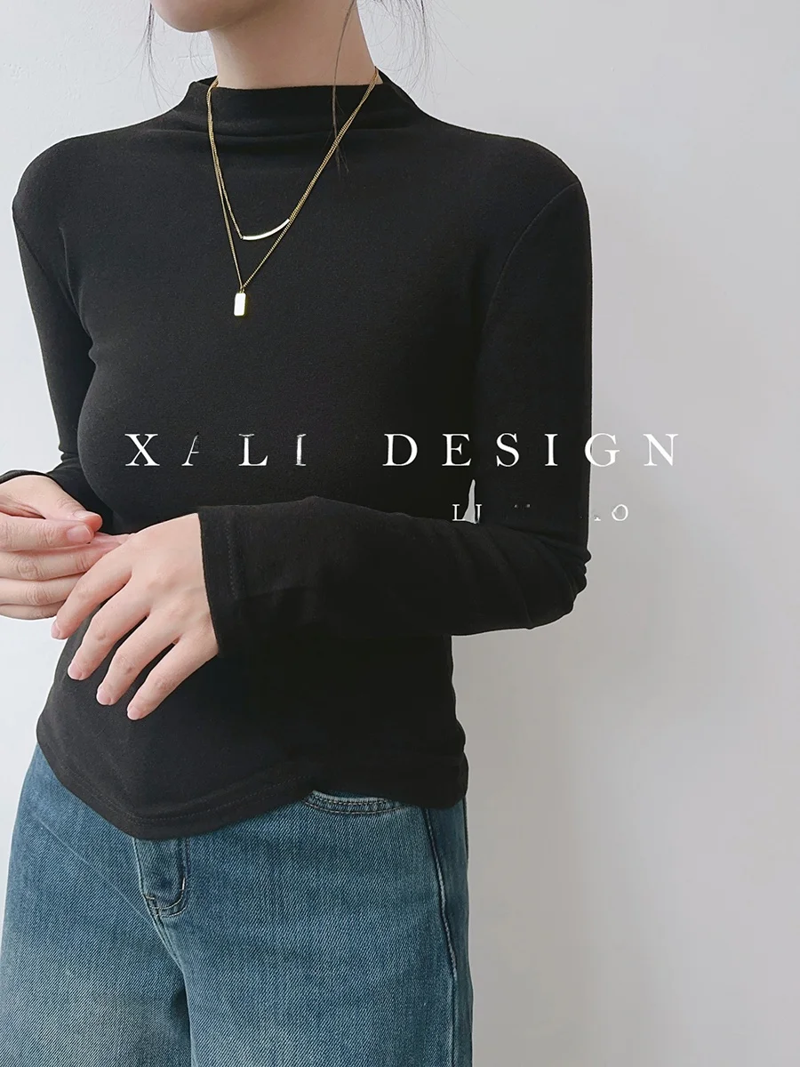 

Женская облегающая водолазка XALI с высоким воротом, мягкая на ощупь, черная, трикотажная, удобная для повседневной носки, с длинным рукавом