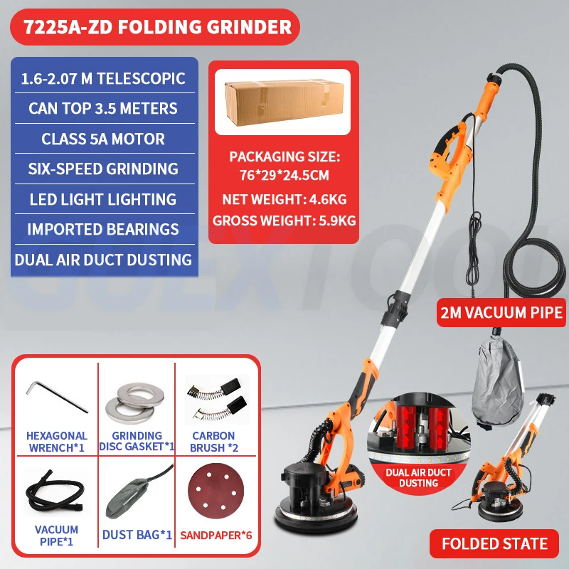 

Electric Drywall Polishing Sander 810W Polishing Machine Extendable With LED Strip Light Foldable Electric Drywall Sander