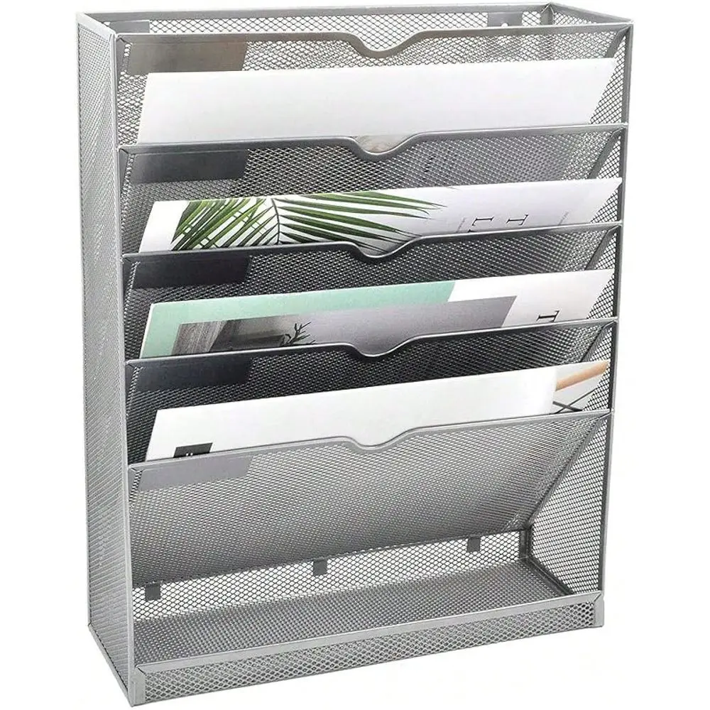 

Desk File Organizer Mesh 6Tier, Hanging Wall Mount Document Organization Stand, Desktop Vertical Mail Paper Folder Holder Rack