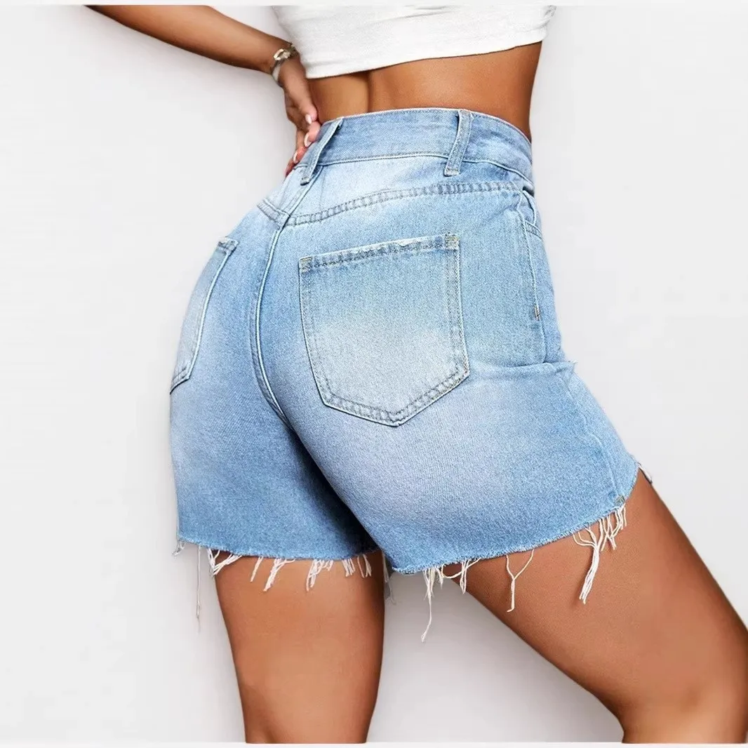 Casual Y2K Women's Shorts Cotton High Waist Denim Shorts Light Wash Mid Rise Jean Shorts Mini Length Five Pocket Cutoffs