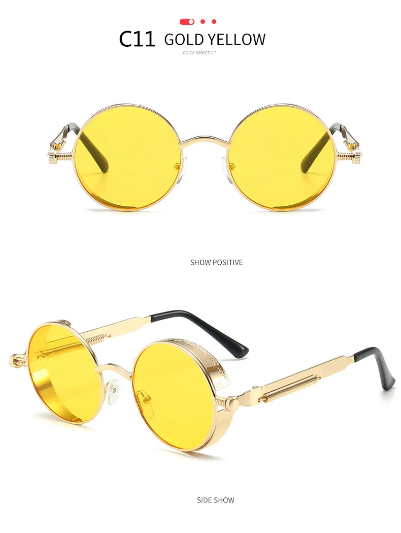 BOYSEEN 2025 Vintage Steampunk Sonnenbrille Frau Männer Runde Luxus Metall Retro Sonnenbrille Hiphop Stil Brillen UV400 – Detail 21