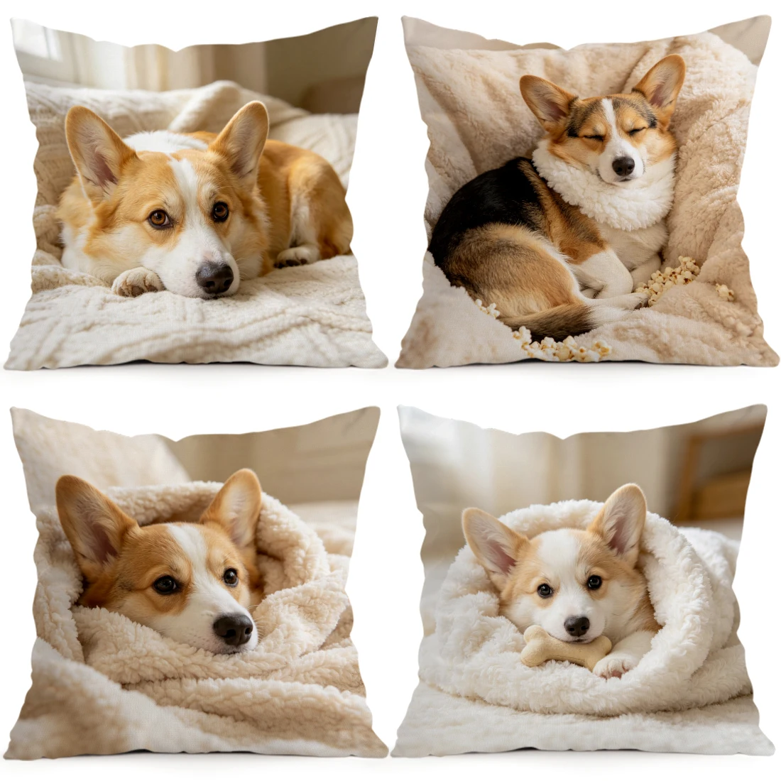 Off White Plush Corgi Pillowcase Printed Polyester 40/45/50cm Throw Pillowcover Decorative Sofa Cushion Pillowslip Home Decor