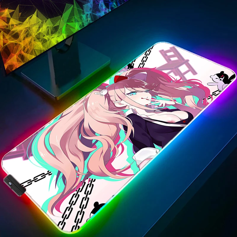 

RGB LED D-danganronpa Junko Enoshima Настольный коврик Коврик для мыши Аниме Коврик для мыши Аксессуары для ПК Коврик для клавиатуры геймера Игровые расширенные коврики