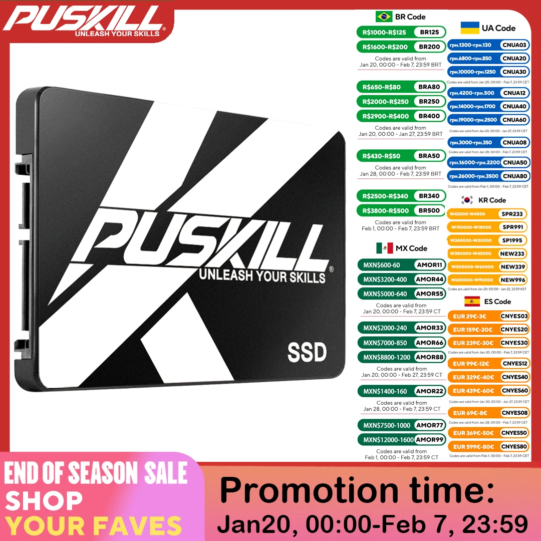 PUSKILL SATA3 SSD 1 ТБ 2 ТБ 256 ГБ 240 ГБ 2,5 Внутренний жесткий диск 120 ГБ 128 ГБ 480 ГБ 512 ГБ Твердотельный жесткий диск для настольного ноутбука