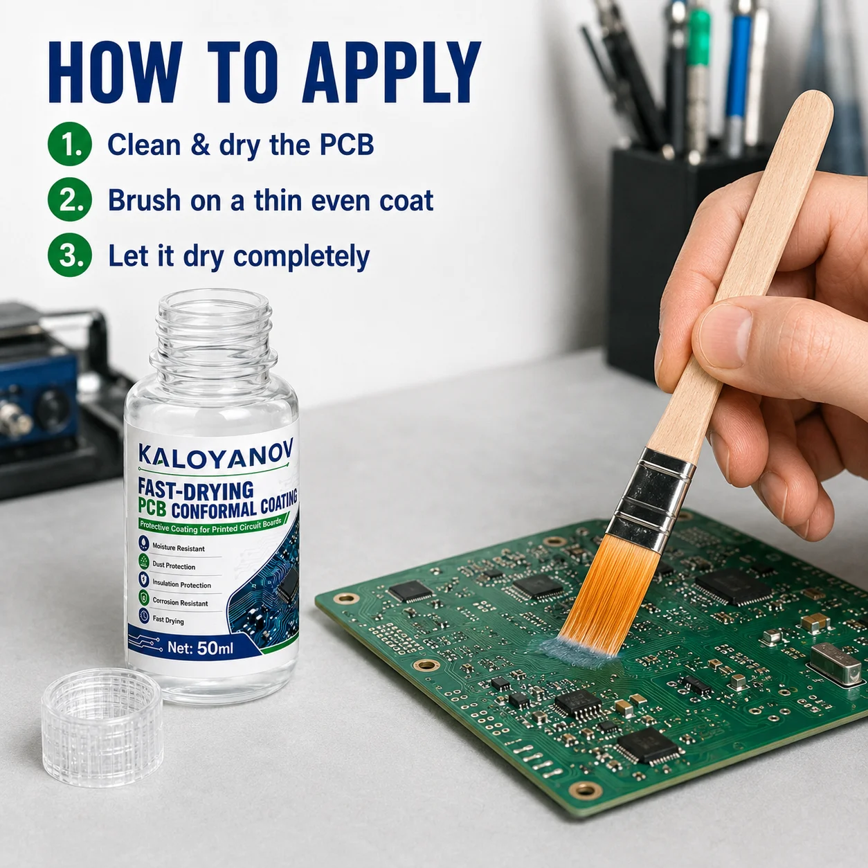 50ml PCB Conformal Coating Electronic Motherboard Repair Paint Insulation Waterproof Dustproof Fast Dry Protection Varnish Brush