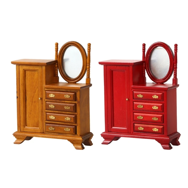 House Enthusiast Miniature Dressing Table 1/12 House Furniture Dresser with Openable Drawers House Decors