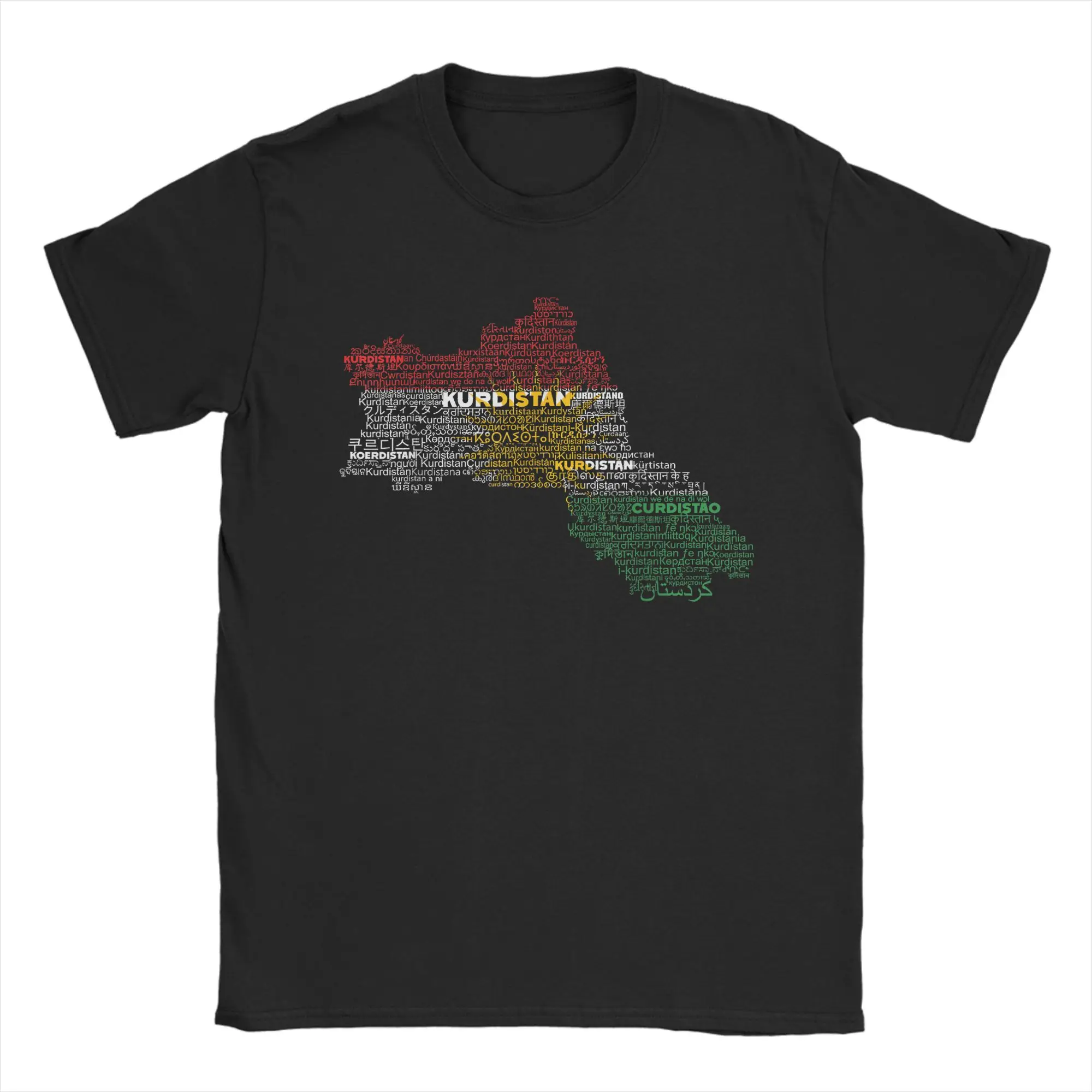Kurdistan Multilingual Names Kurdish Map T-Shirt Beach Streetwear T-Shirts Cotton Tshirt For Men Short Sleeve Casual Tees