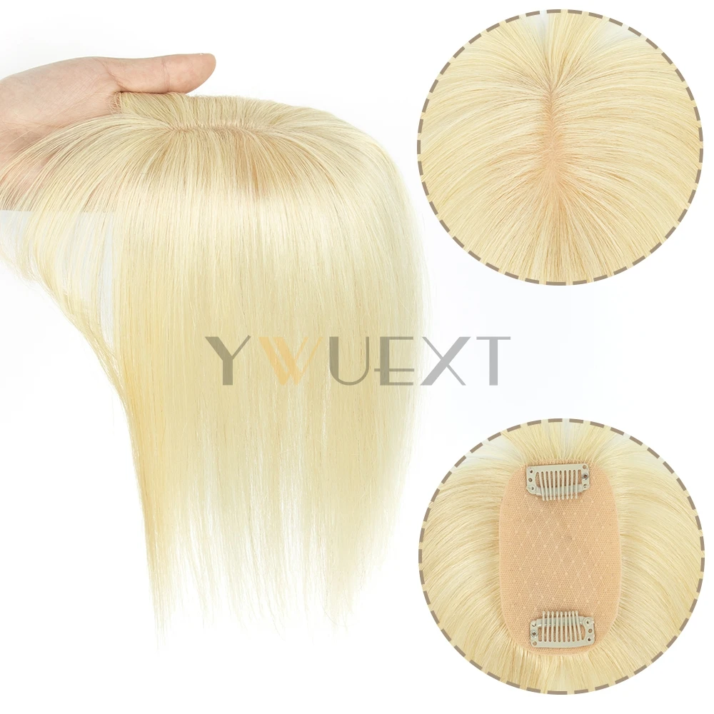 8-14 Inch Real Human Hair Toppers with Bangs for Women Clip-In Extensions Thinning Hair 5x9cm Small Area Natural Straight 20G