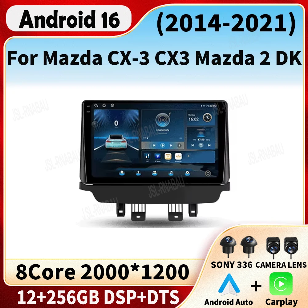 Radio para Auto Android 16 para Mazda CX-3 CX3 Mazda 2 DK 2014 - 2021, Reproductor Multimedia Estéreo con Carplay, Navegación GPS, 2din, WIFI+4G