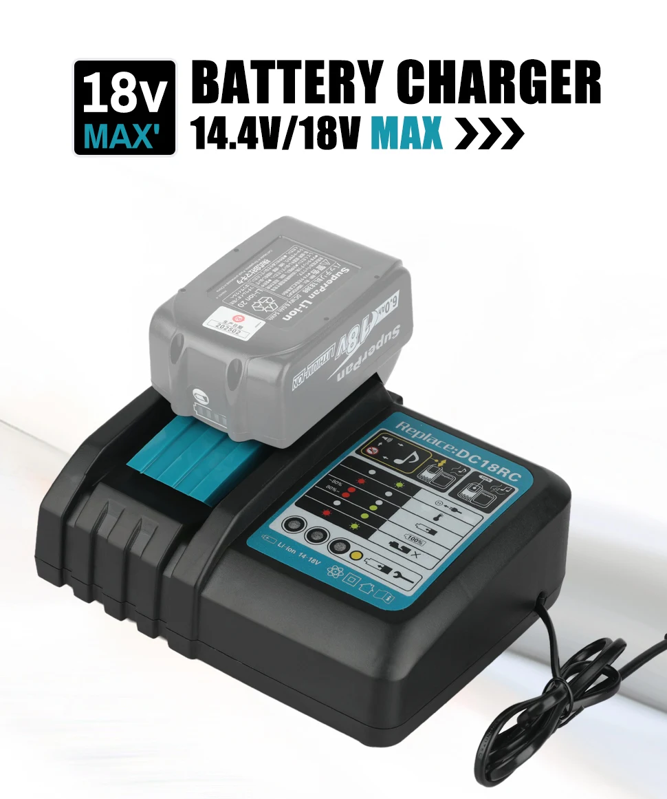 DC18RC شاحن بطارية ليثيوم أيون لماكيتا 14.4V 18V BL1830 Bl1430 DC18RF BL1815 BL1415 LXT400 BCl180W DC18RD DC18RE