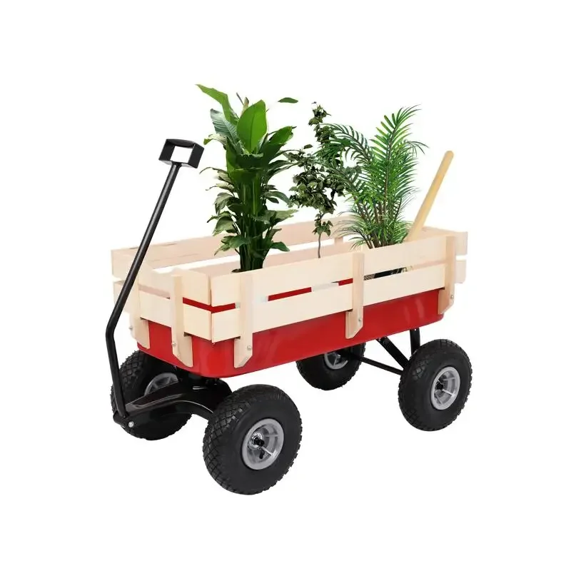 

Garden Iron Wood 4-Wheel Wagon 97x43x78cm for Outdoor Use