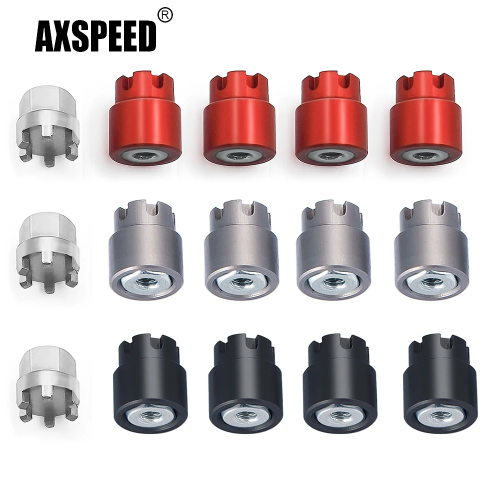 AXSPEED 4 sztuk aluminium M2 piasty nakrętki blokujące czapka dla osiowe SCX24 Deadbolt C10 Jeep Gladiator Bronco 1/24 gąsienica RC część samochodowa