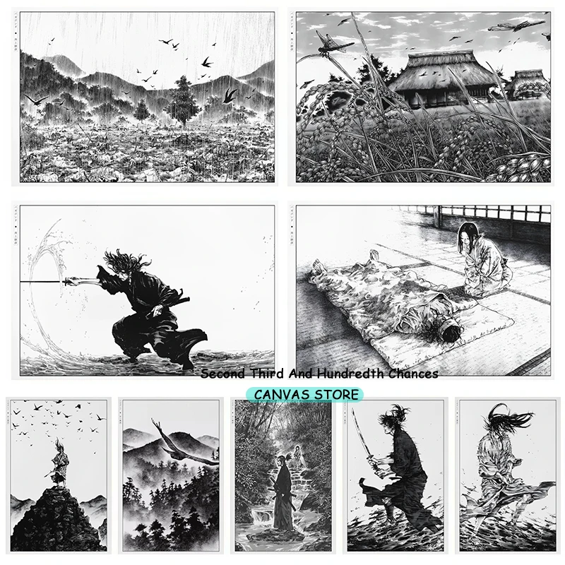 Vagabond Takehiko Inoue Manga Wall Art Japanese Anime Black and White Drawing Art Poster Canvas Painting Wall Picture Home Decor