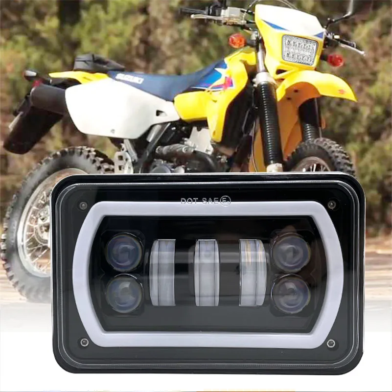 1pcs DOT Black Motorcycle DRL Lamp 4X6 LED Headlight For Honda XR250 XR400 XR650 Suzuki DRZ Accessories Rectangular Light