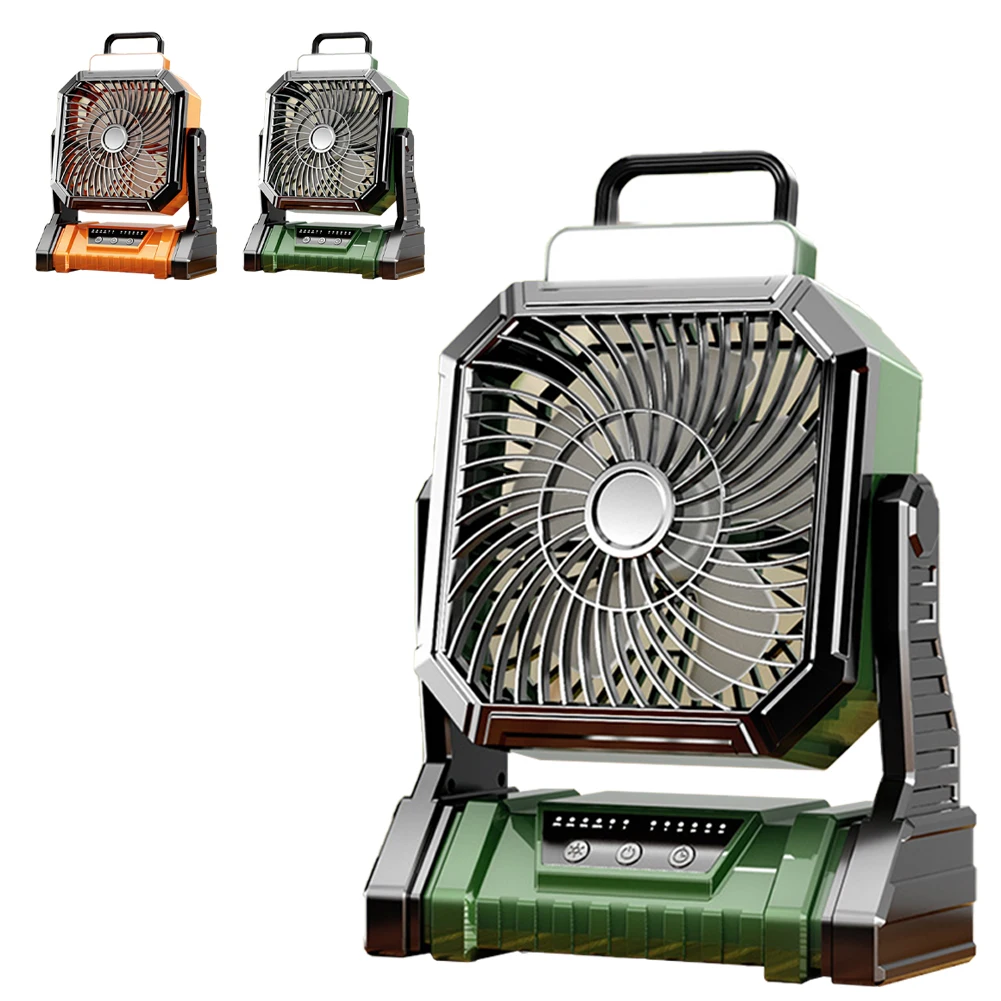 Portable Fan USB Rechargeable 5400mAh Battery Powered Fan Camping Fan With LED Lantern Hook Rotation Head Tent Fan