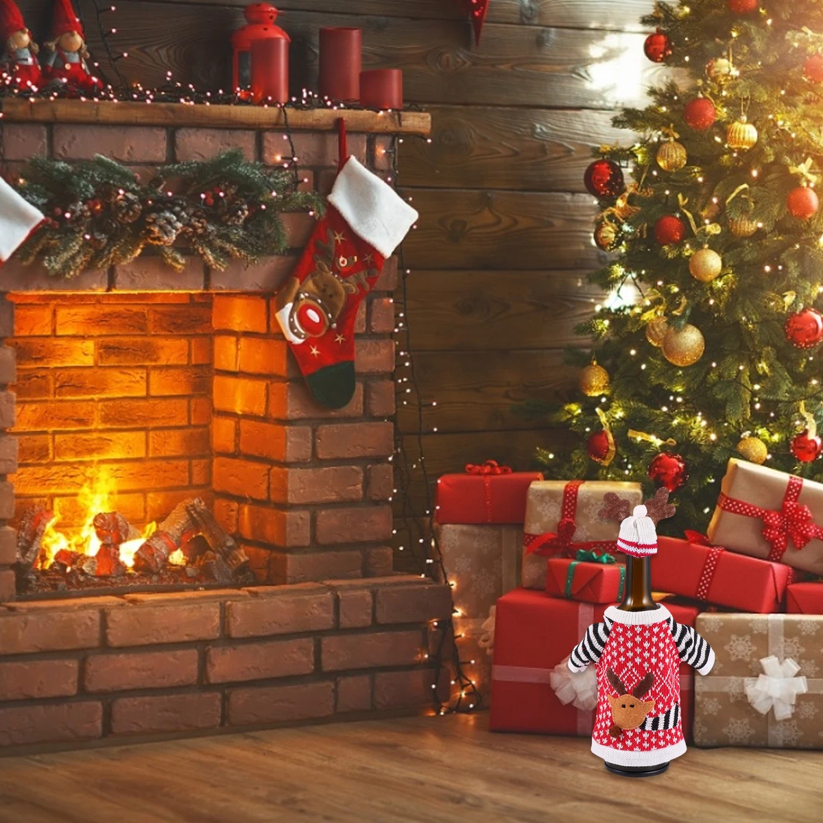 

Insulated Wine Set Knitted Sweater Cover Wedding Christmas Reindeer Bottle Decor