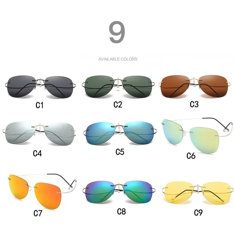 100% Titanium Polarization Sunglasses Super Light Brand Designer Polarization Sun Glasses Rimless Gafas Men Eyewear