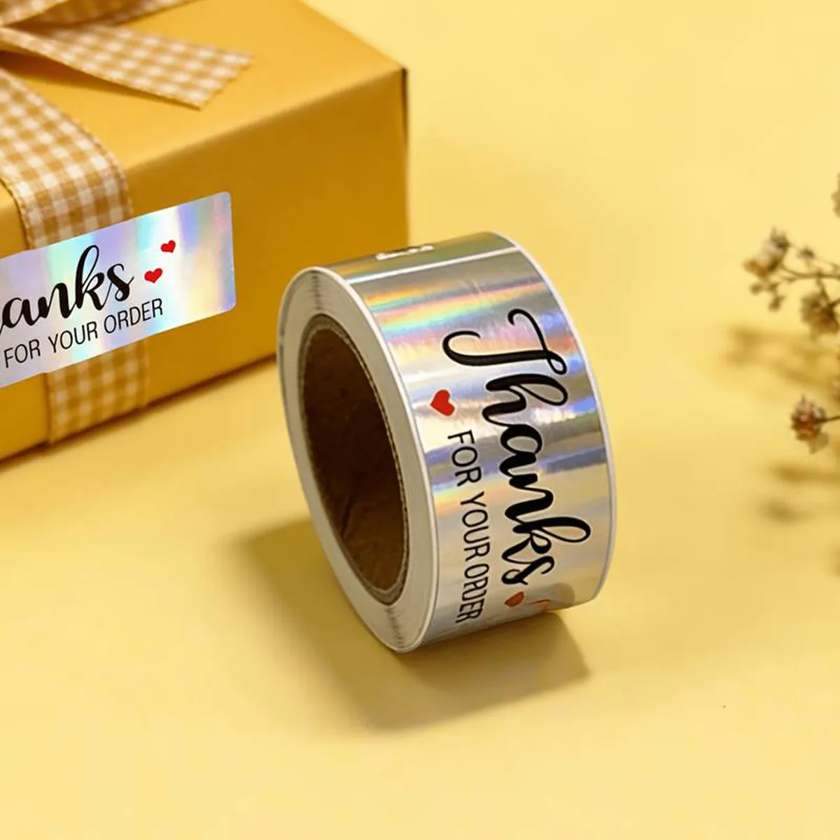 120Pcs Rectangle Thank You For Your Order Stickers Roll Rainbow Laser Labels for Small Business Packaging