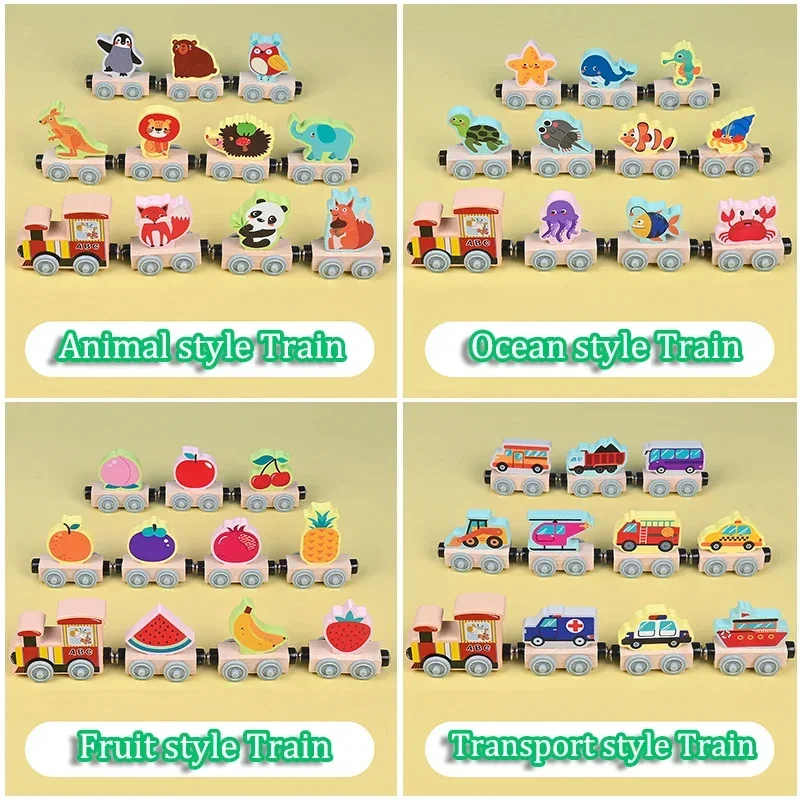 Montessori Kids Magnetic Wooden Train Toys Learning Numbers Color Train Set Puzzle Toys for Boys Girls Baby Birthday Xmas Gift