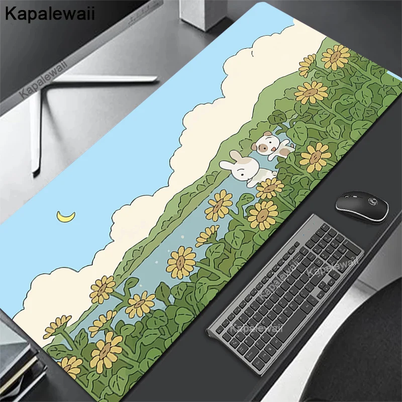 

Cute Large Mousepad Gamer PC Gaming XL Mouse Pad Computer Keyboard Laptop Mousepad Green Plant Mause Mats Office Desk Mat 100x50