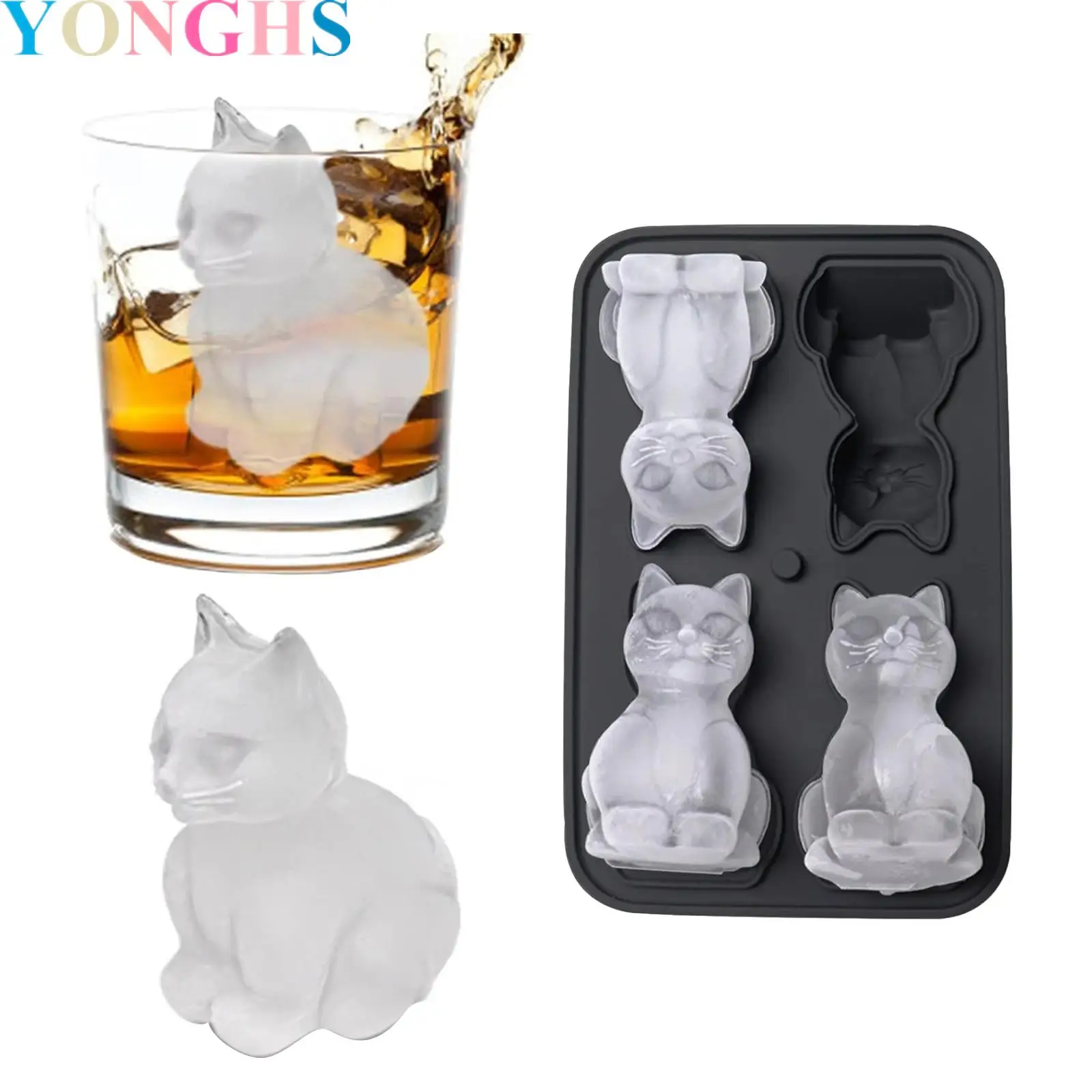 

1Pcs 4-cavity Ice Cube Mold Animal-shaped Silicone Mold with Funnel for Home Restaurant Bar Hotel