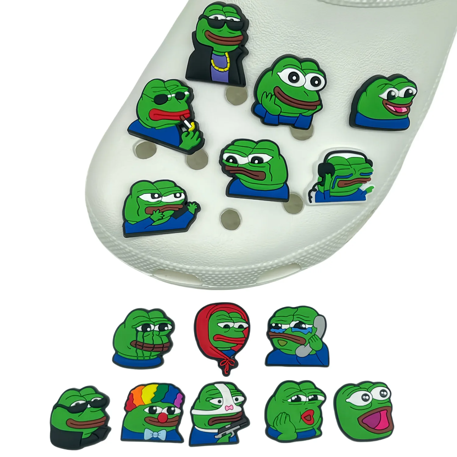 16pcs/set Pepe the frog Series Shoe Buckles Cute Cartoon Pattern Shoe Charms Detachable Shoe Buckles Decorative Accessories