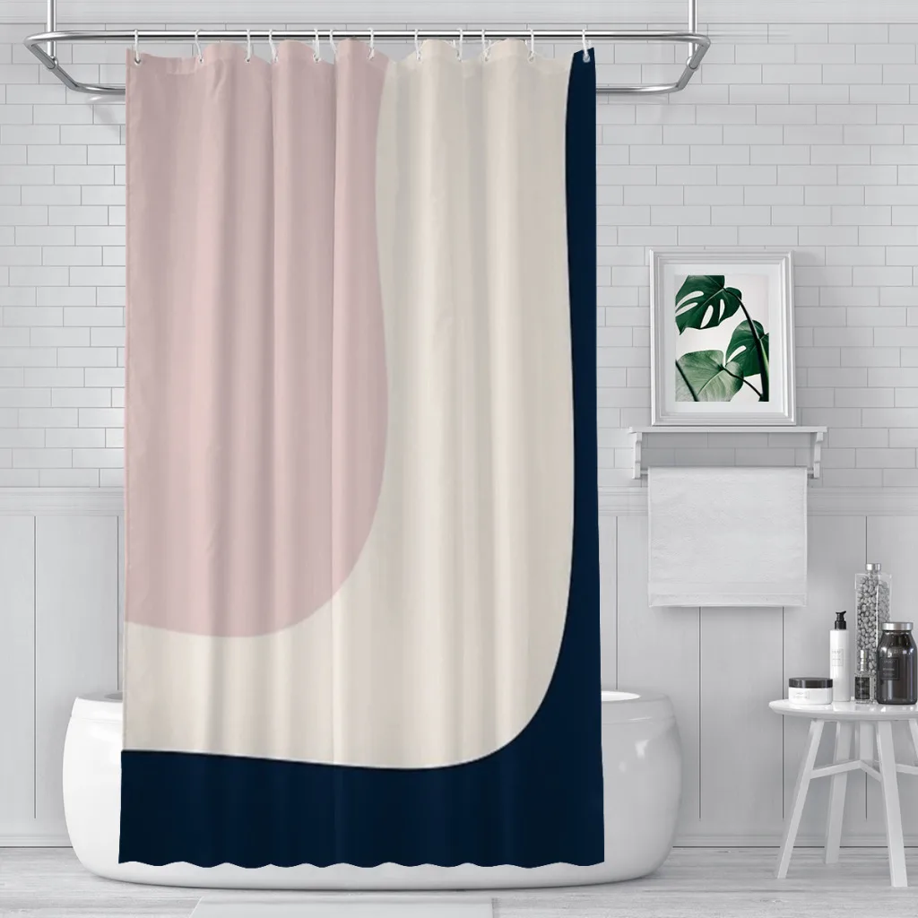 Triple Wave Minimalist Cream, and Navy Blue Shower Curtain  Bathroom Decoration Shower Curtain Birthday Gift