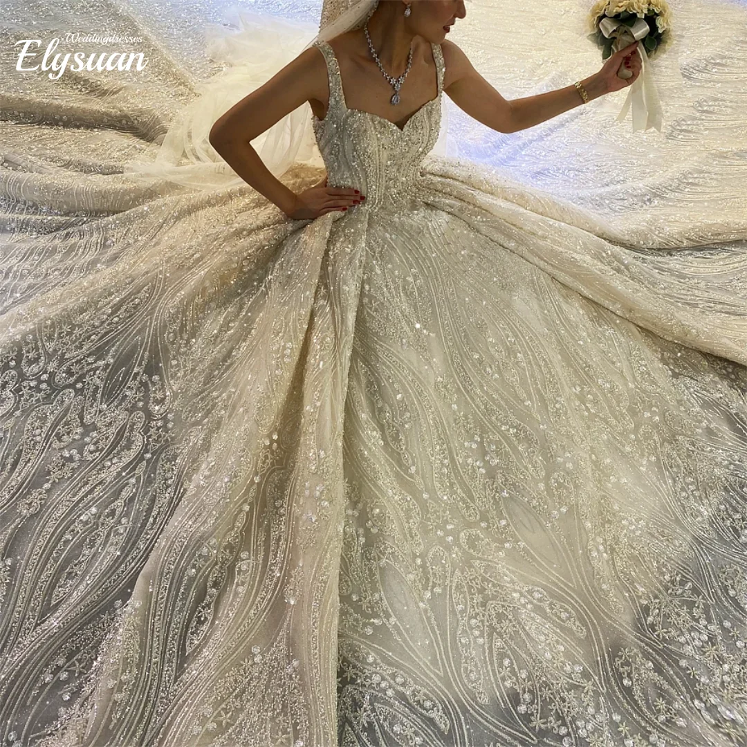 Vestido De Novia De princesa personalizado, Vestido De Novia con tirantes y cuentas, Vestido De Novia De manga corta, Vestido De baile De lujo, Dre De boda