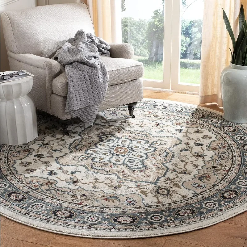 

Collection Area Rug 7' Round, Cream & Beige, Traditional Oriental Design, Non-Shedding & Easy Care, Ideal for High Traffic