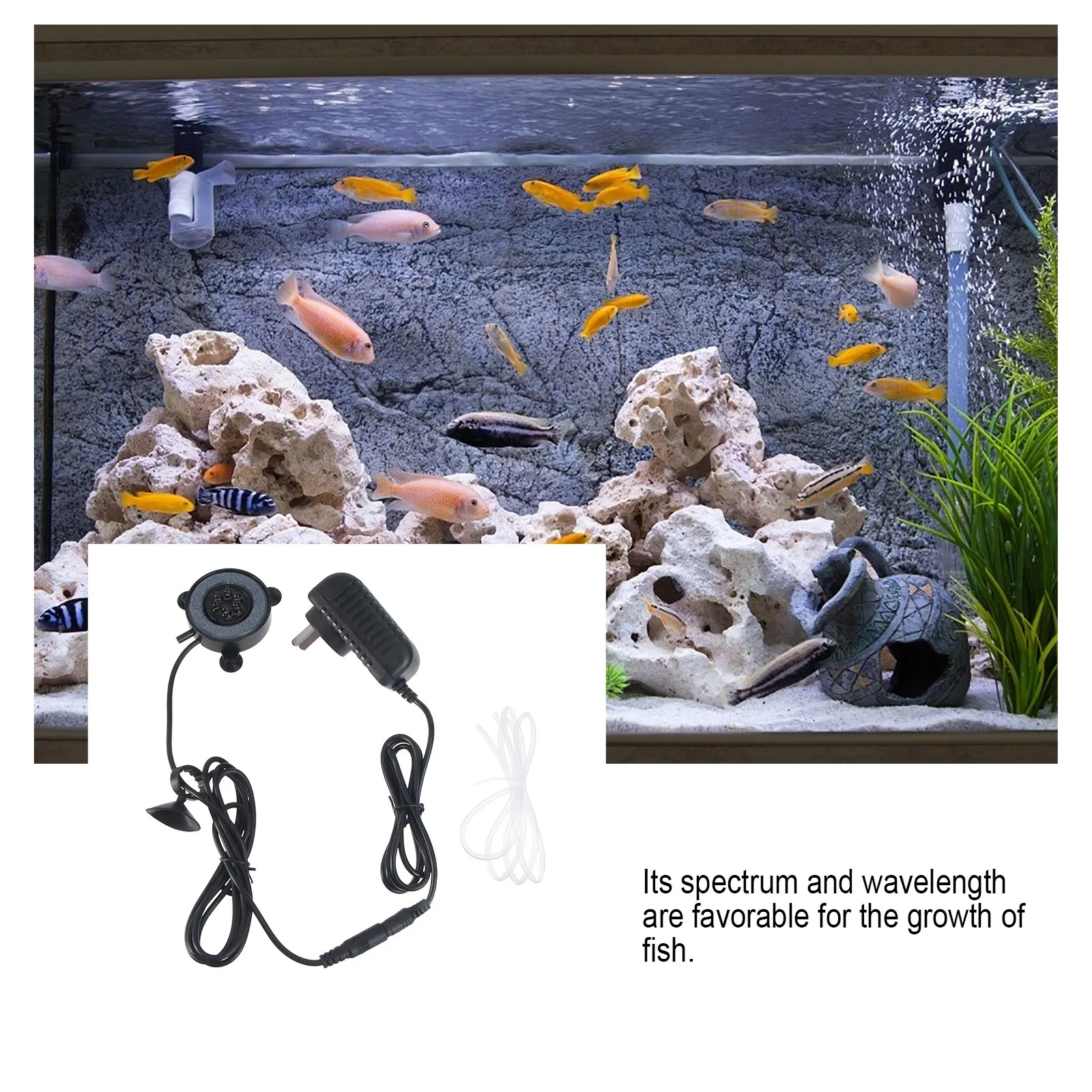 

Aquarium Light Fish Tank Decorations Bubble Lamp Diving Floodlight Black 6 LED Beads Circular Design Photosynthesis Growth