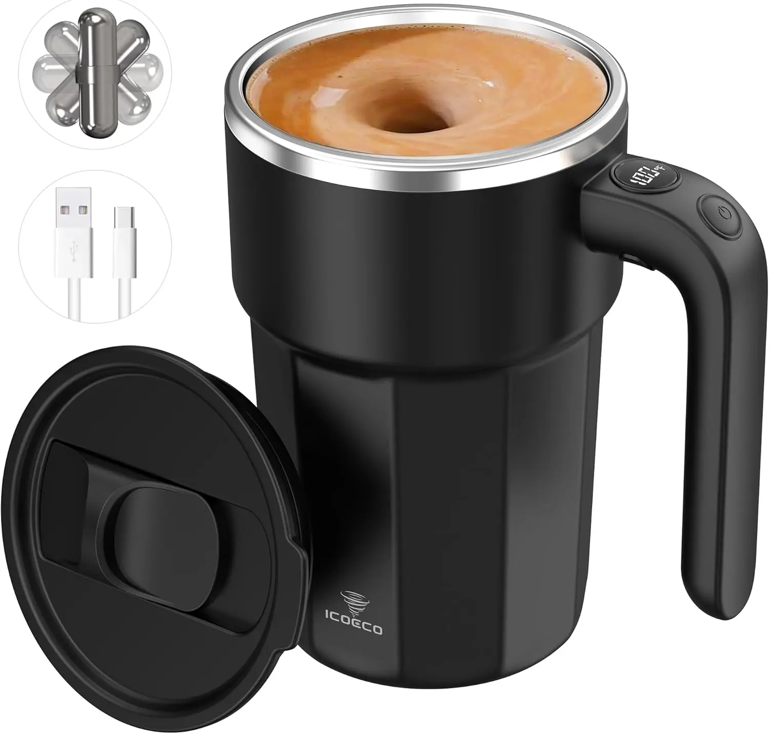 

Самоперемешивающаяся кружка, электрическая чашка для смешивания на 12 унций, кремовая | Перезаряжаемый, подарок для любителей кофе и офисного использования (черный)