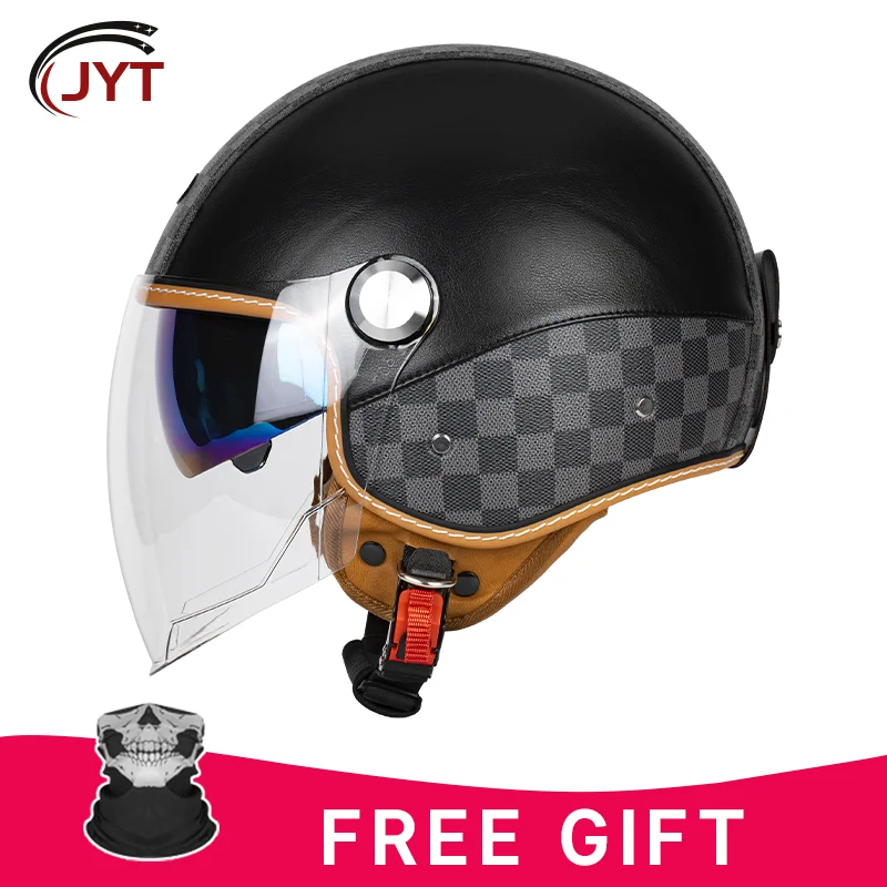 

Premium Leather Motorcycle Helmet 3/4 Open Face Unique Vintage Design for Motorcycle Long Rides Enthusiasts DOT Certification
