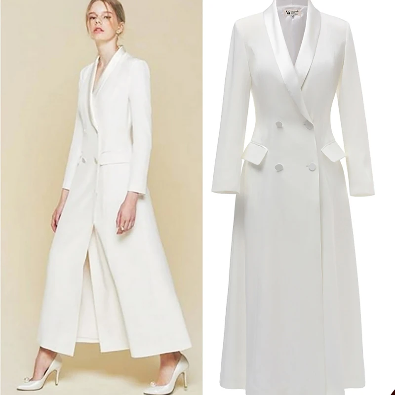 Chaqueta larga para mujer, Blazer de boda blanco roto, abrigo con doble sujetador, ropa Formal de fiesta, trajes personalizados