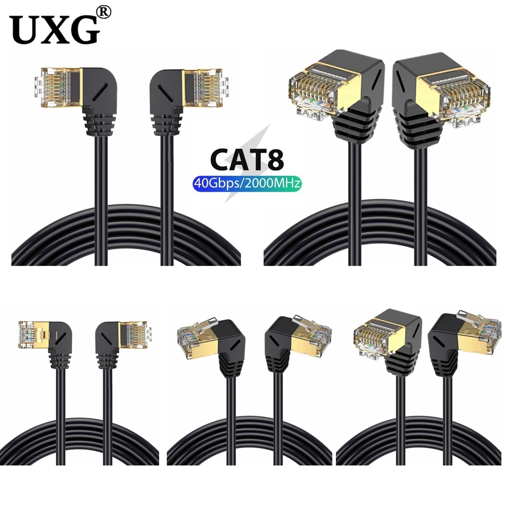 

Cat8 Ethernet Cable SFTP 40Gbps 2000MHz Cat 8 RJ45 Network Lan 90 Degree Up Down Left Right Angle Internet RJ45 Superfine Cable