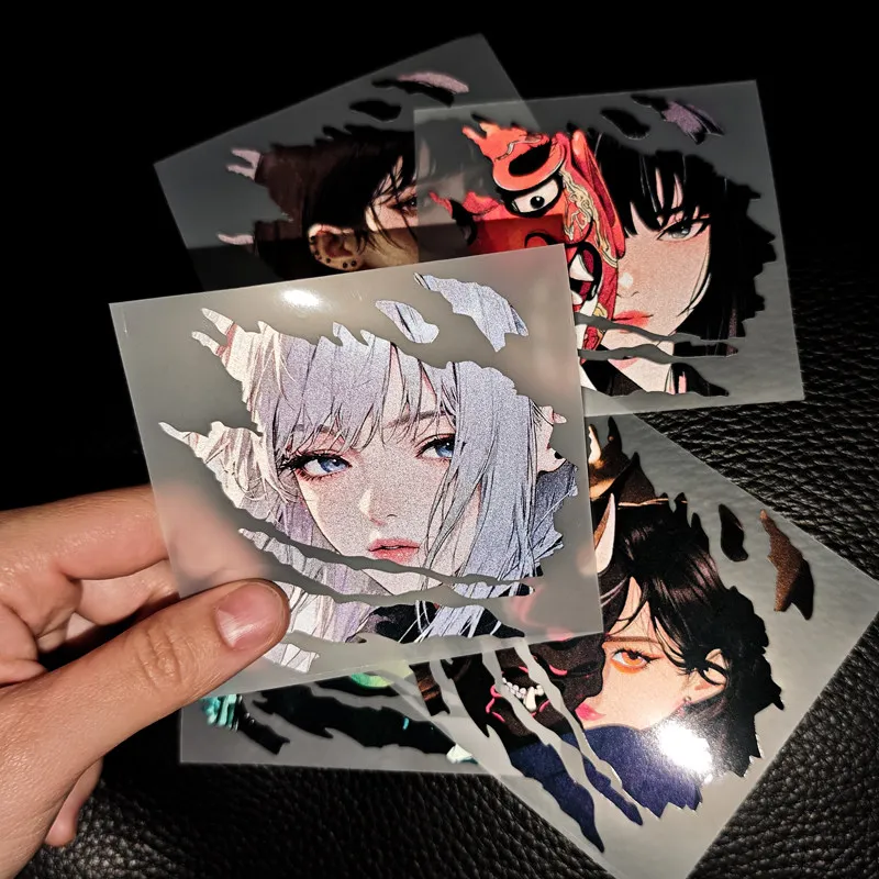 1Pc Torn Paper Anime Girl Waterproof Vinyl Stickers For Car Motorcycle Laptop Decor