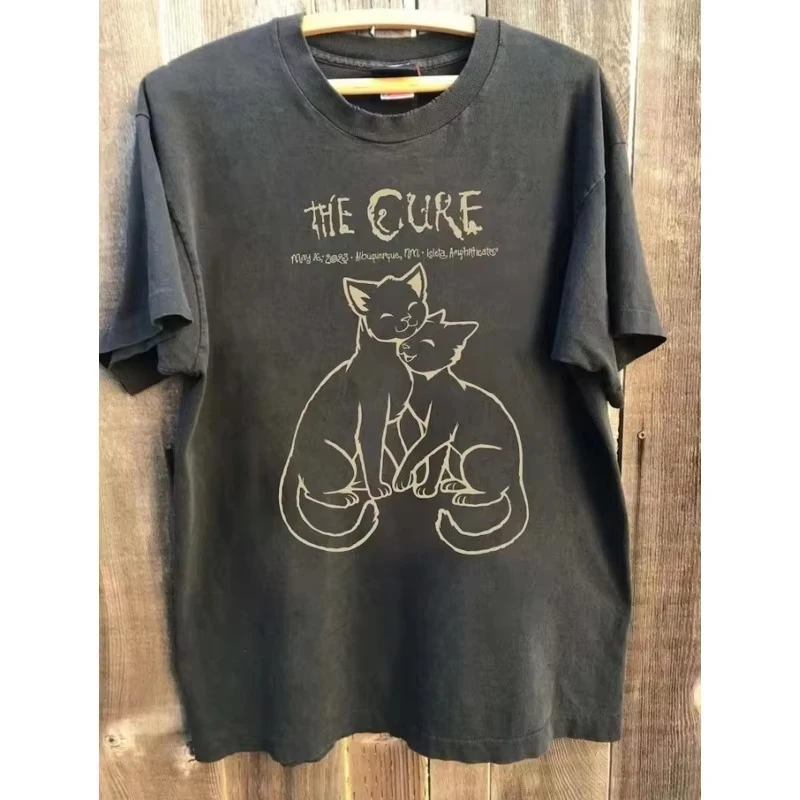 Vintage-Rock-Tops, The Cure Love Cat Print T-Shirts, lässige Punk-Streetwear-Mode, Y2K-T-Shirt, O-Ausschnitt, lockere T-Shirts, Geschenk für Fans, Unisex – Detail 5
