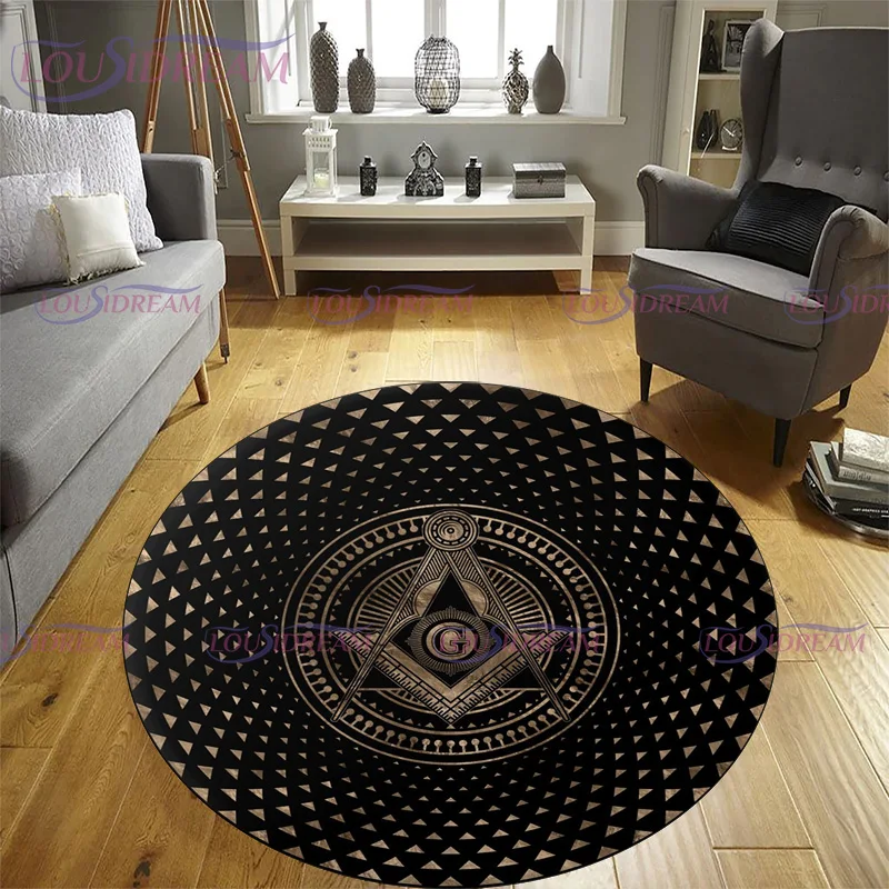 Personalized Masonic Round Mat Illuminati Printed Retro Round Rug Living Room Decor Floor Mats Carpets for Bed Room Chair Mat