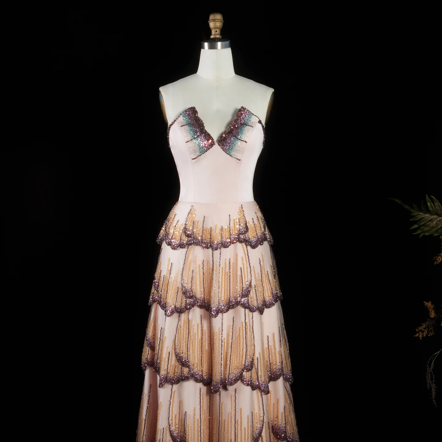 Sharon Said Luxuriöses Damen-Abendkleid, gestuft, mit Pailletten besetzt, glitzernd, A-Linie, Dubai-Abschlussballkleid, SS657, maßgeschneidert – Detail 5