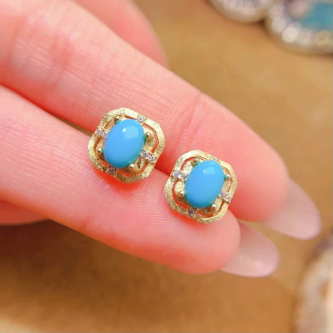 KJJEAXCMY Natural Optimize Turquoise Earrings S925 silver , electroplated locking color process, high clarity Full of luster