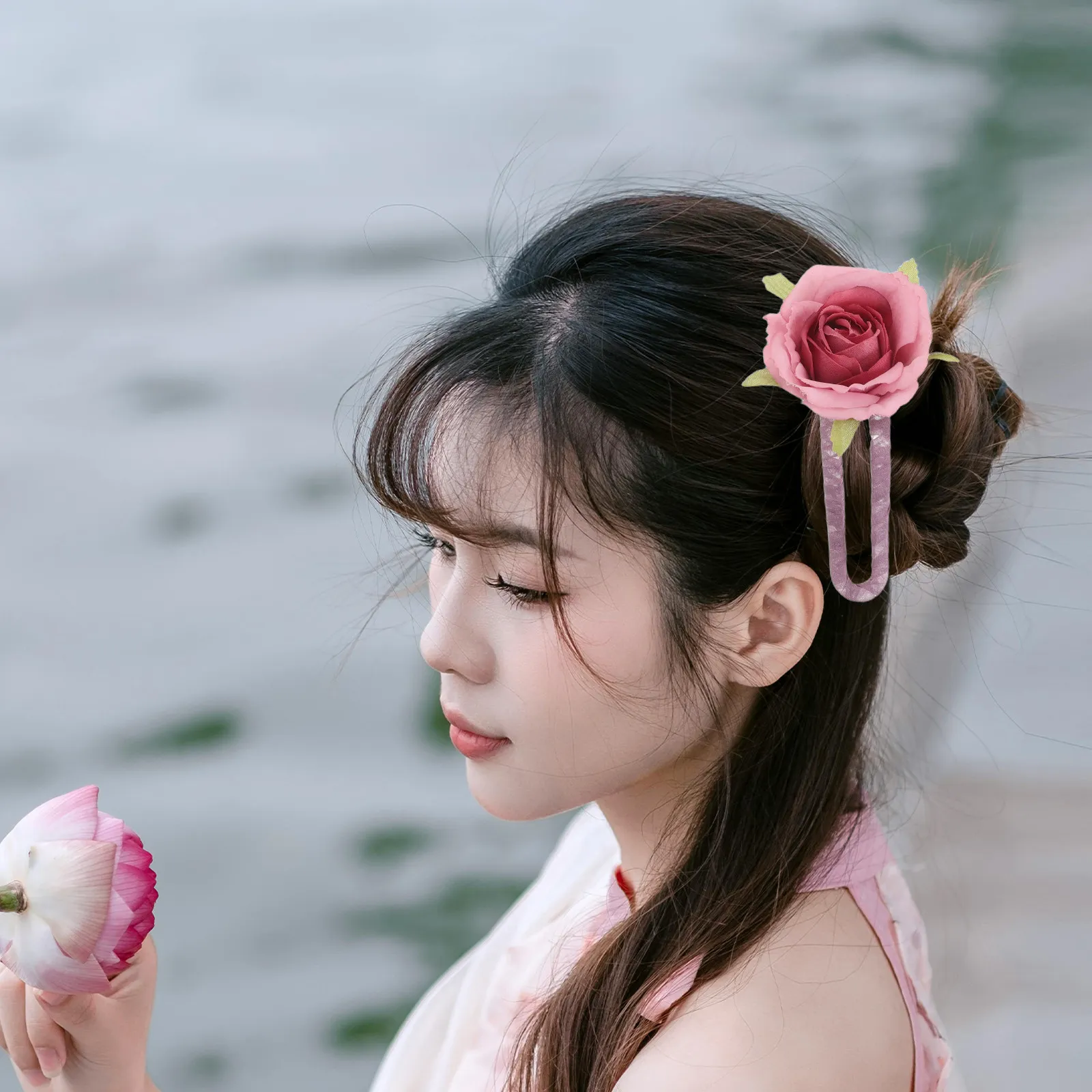 

6Pcs Artificial Rose Flower Hair Clips Multicolor Realistic Design Non Slip Duckbill Clips for Women Bridal Wedding Party